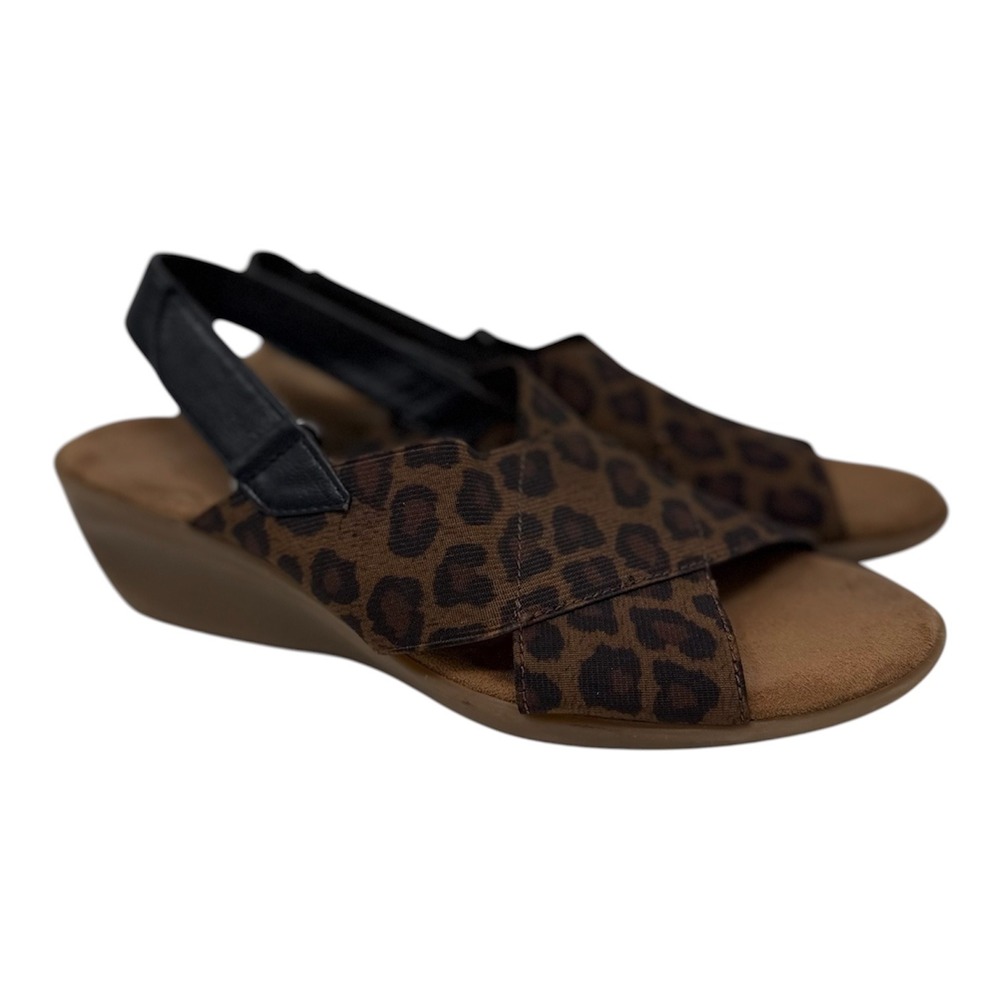 Aerosoles Womens 8.5M Brown Leopard Badlands Wedge Slingback Sandals